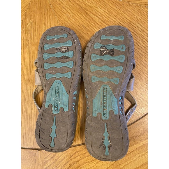 Sketchers Outdoor Lifestyle Sandals Flip Flops Womens 11 Slip on Tan and Teal - Picture 4 of 4
